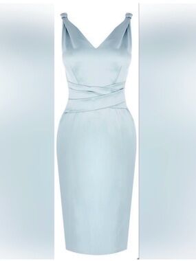 Karen Millen Pale Blue V-Neck Midi Sheath Dress